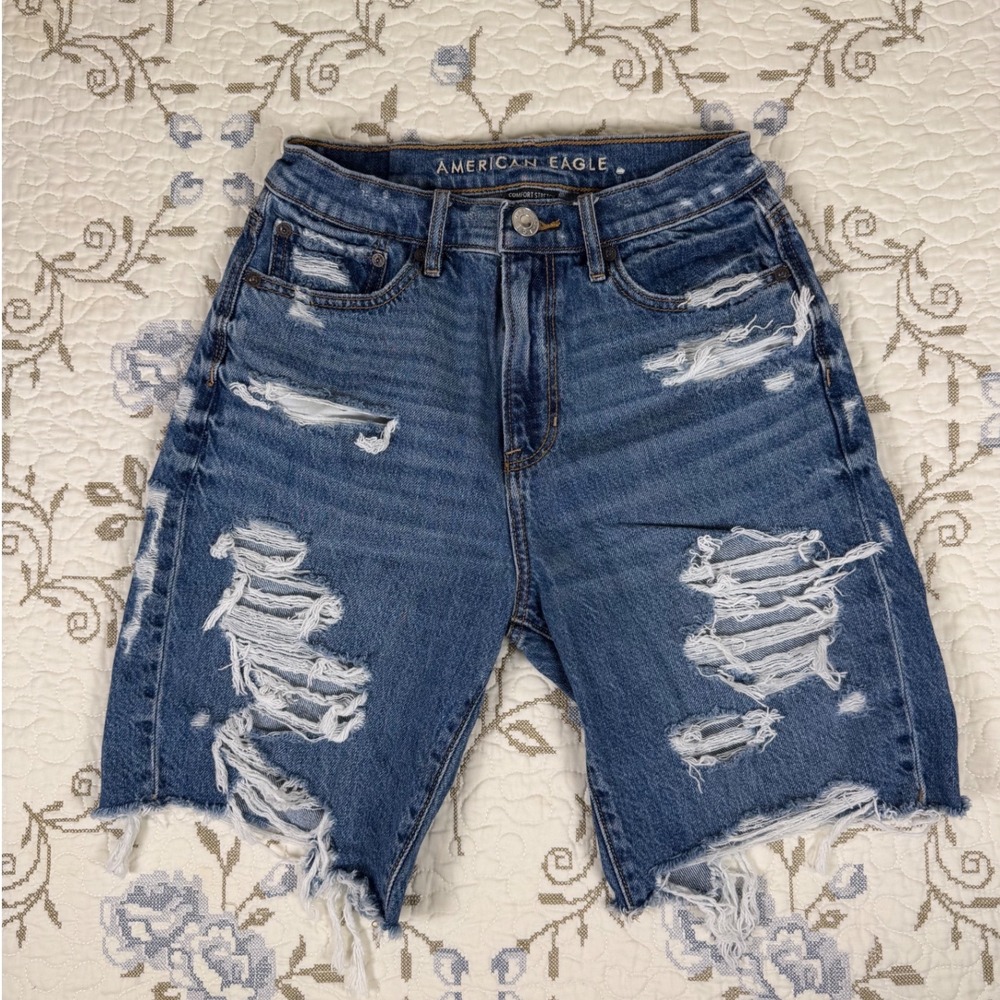 American Eagle‎ Denim Shorts Womens 0 Blue Excellent Distressed Cutoff High Rise